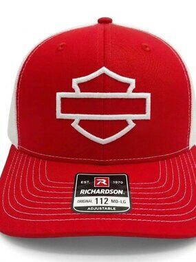 Retro Harley Davidson Hat Bar Shield Red White Richardson 112 Biker Snapback USA